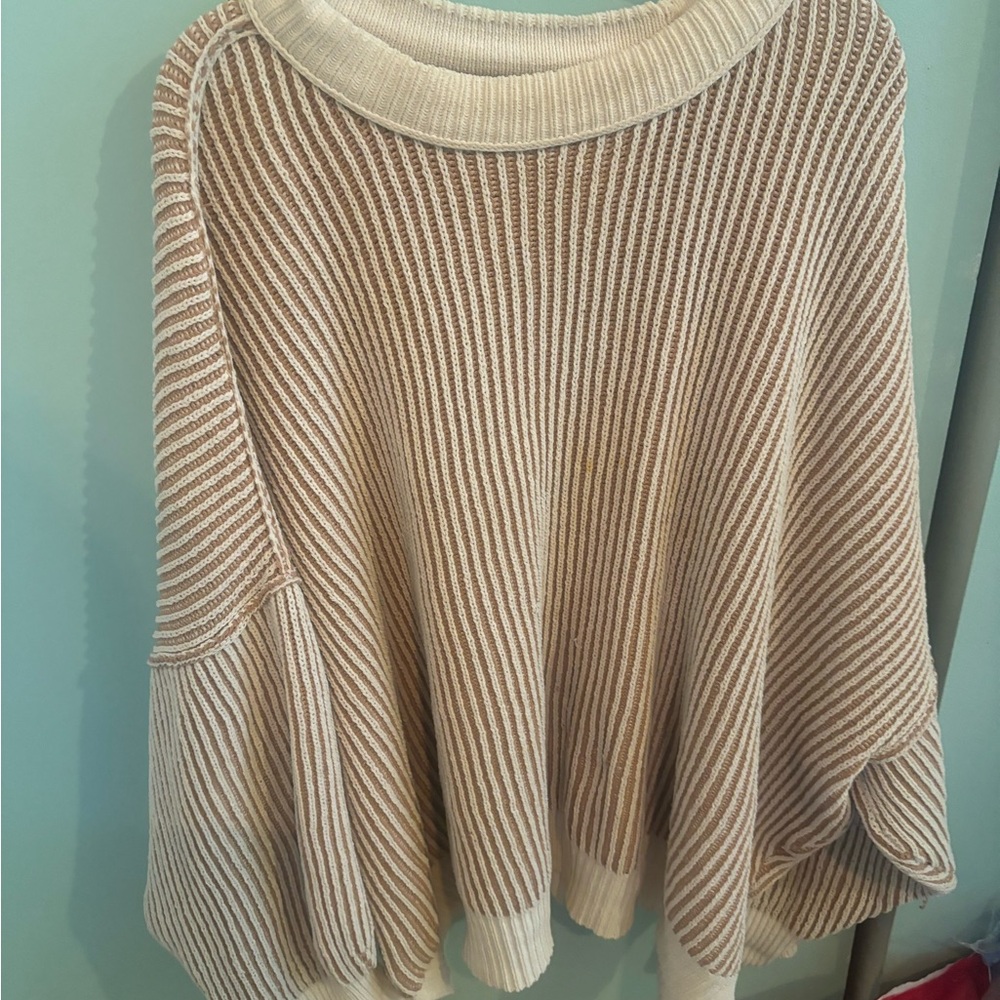 Aerie Cream and Tan Striped Poncho